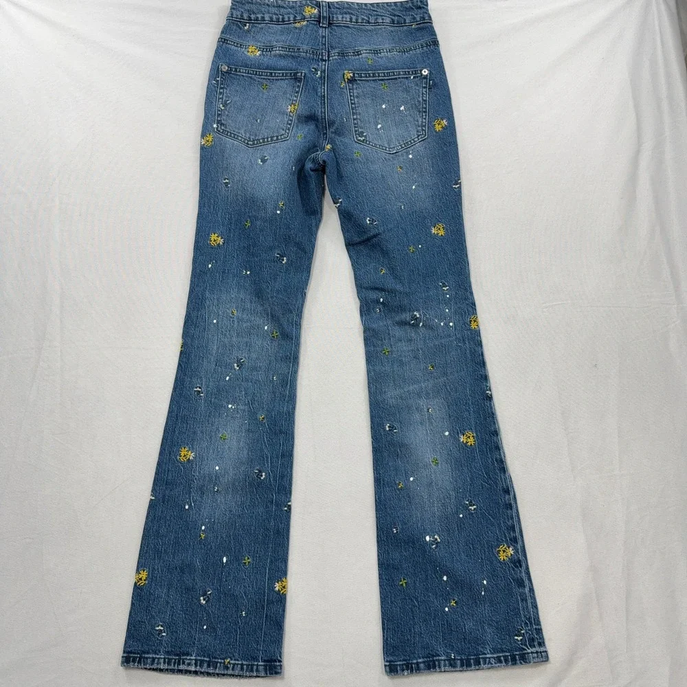 Pilcro Jeans The Icon Floral Embroidery Paint Splatter Blue Womens 25